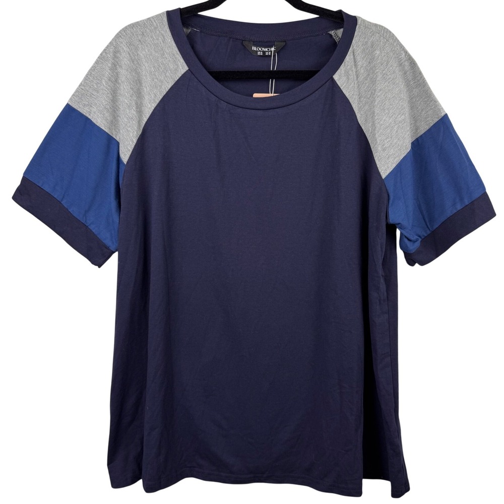 BLOOMCHIC T-Shirt Top 12 Colorblock Raglan‎ Sleeve Navy Blue Gray Casual NWT NEW